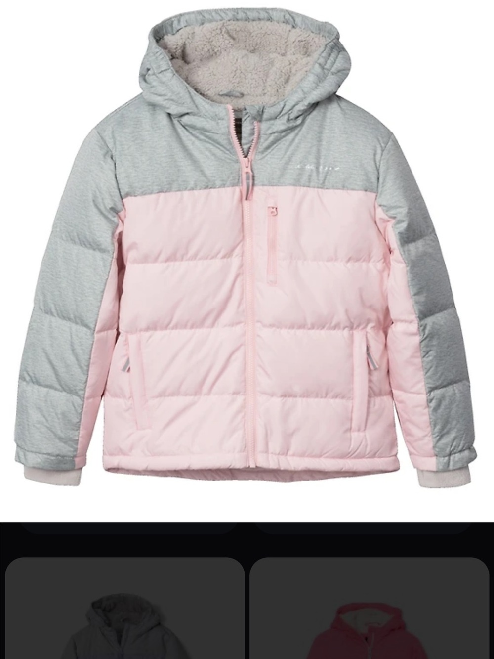 NWT Eddie Bauer Pink and Gray Classic Down Hooded Puffer Jacket
